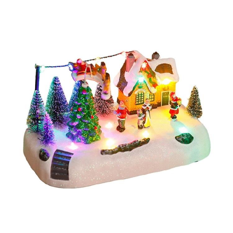 Resin Christmas Music Box With Duals Light Sound Functions Easy To Display Desktop Decoration Party Supplies