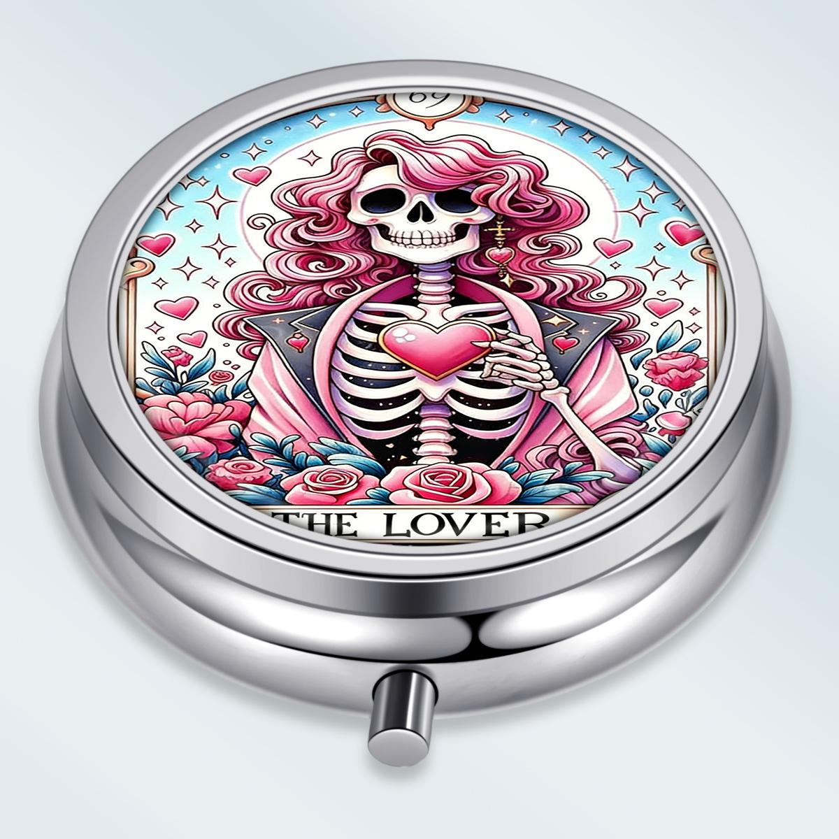 

Portable Pill Box with 3 Compartments, Mini Metal Medicine Organizer Case, Cute Printed Pill Container for Vitamins, Pills, Jewelry, Travel, Daily Use разноцветный