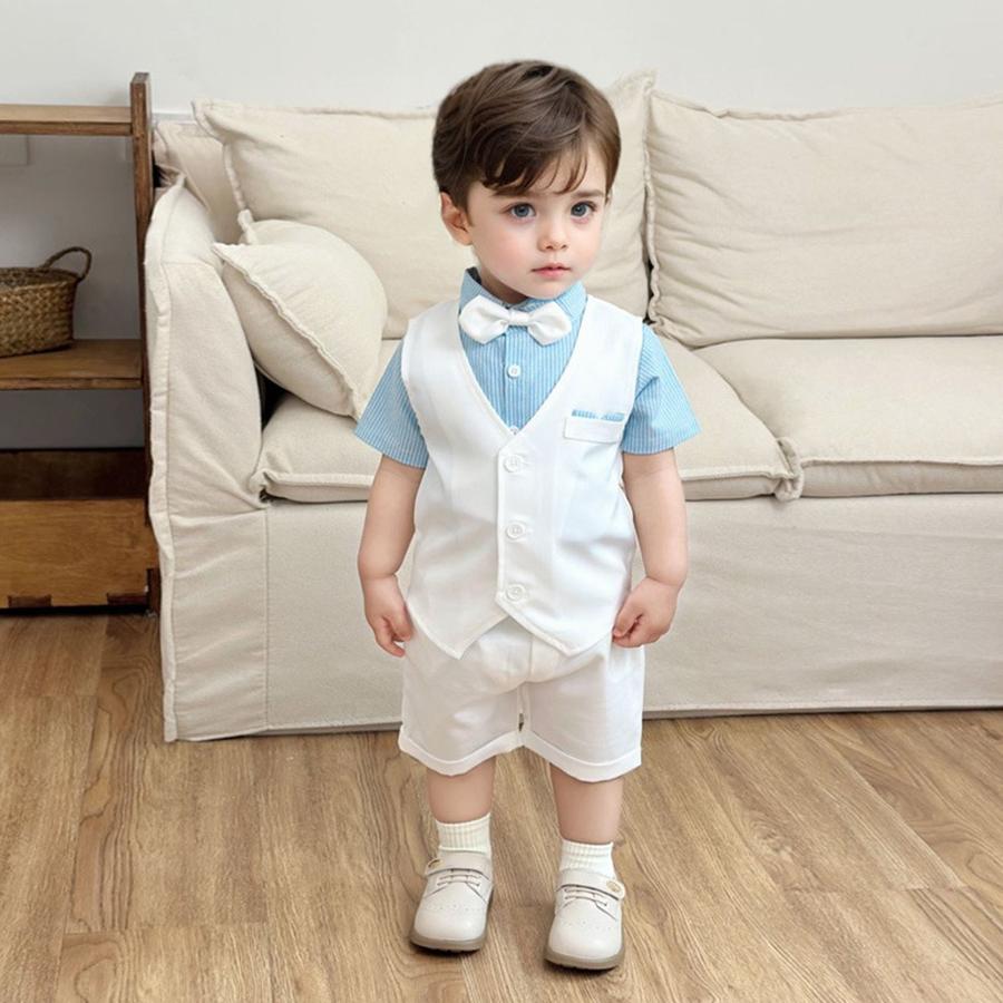New Short Sleeve Shorts Vest Set Children's Clothing Boys Summer English Style Fashion Party Outfit