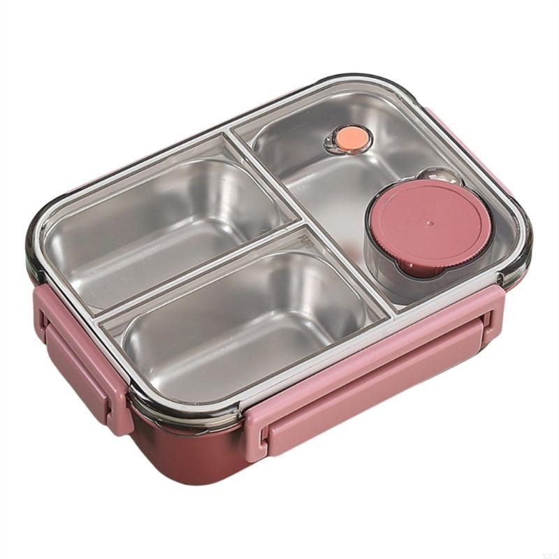 

Stainless Steel Lunch Box with Sealed Dividers Leak Proof Storage Container Segmented Dinnerware for Everyday Use X3UC 3 рожевий