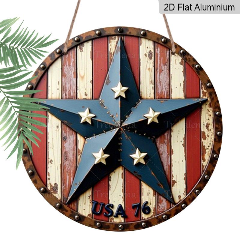 

2D Flat, [Trebalena 2D FLAT] Metal Sign Aluminum Rustic Americana Shield Wall Art - Vintage USA 76 Star Design, Perfect for Farmhouse Decor and 7.87×7.87inch