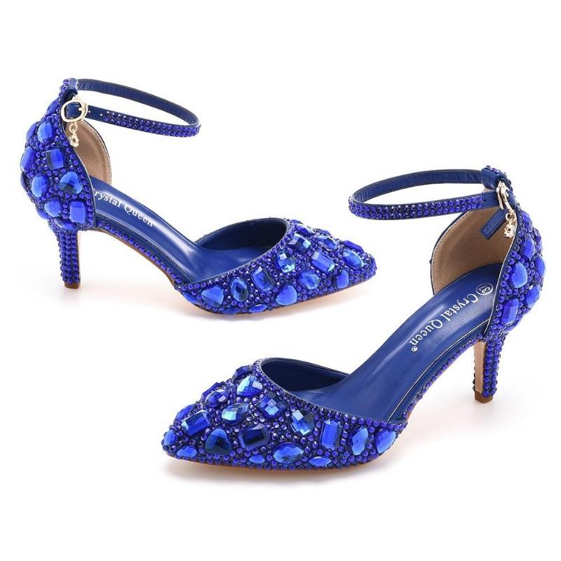 Sandales Grande Taille 7cm Talon Fin Bout Pointu Strass Sandales à Talons Hauts Strass Dorés Chaussures à Talons Hauts