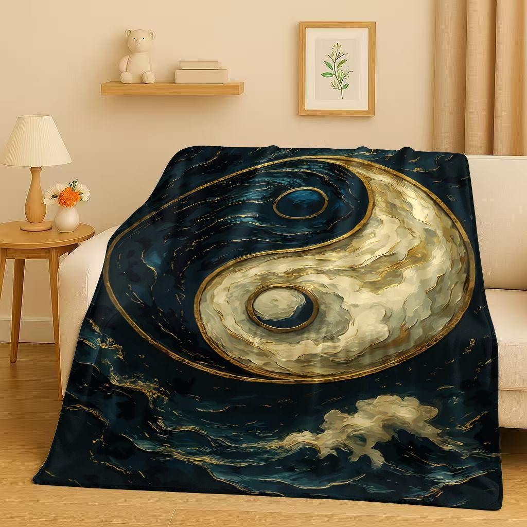 3D Yin Yang Chinese Tai Chi Eight Diagrams Natural Balance Art Flannel Blanket,Soft Plush Throw for Home Bedroom Bed Sofa Cover