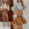 Ladies Autumn Casual Temperament Pullover Long Sleeve Standing Collar Printed Loose Shirt