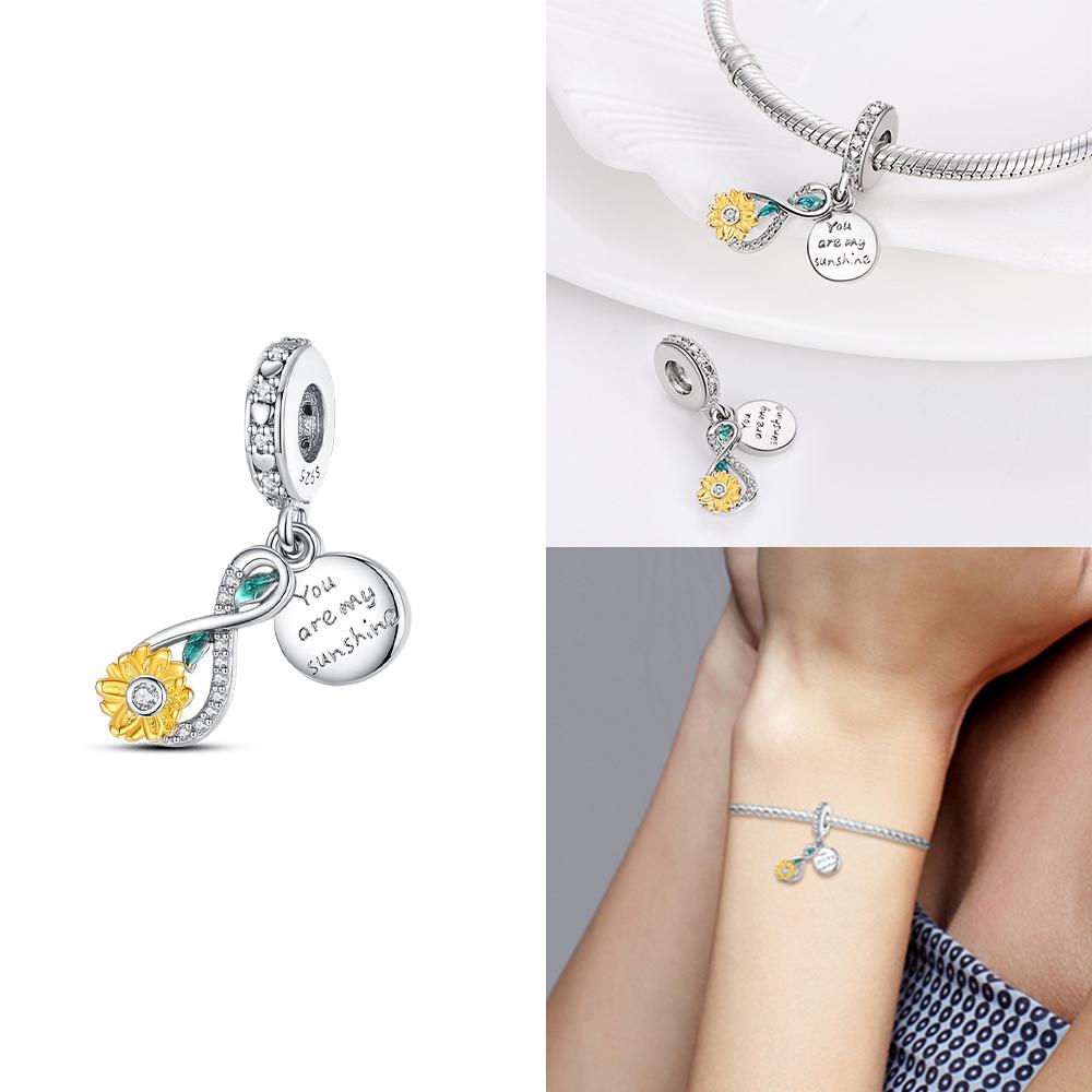 Sunflower Charms Flowercopper Heart Golden Pendants Fitoriginal Bracelet Necklace Women Diy Party Jewelry Fine Gift