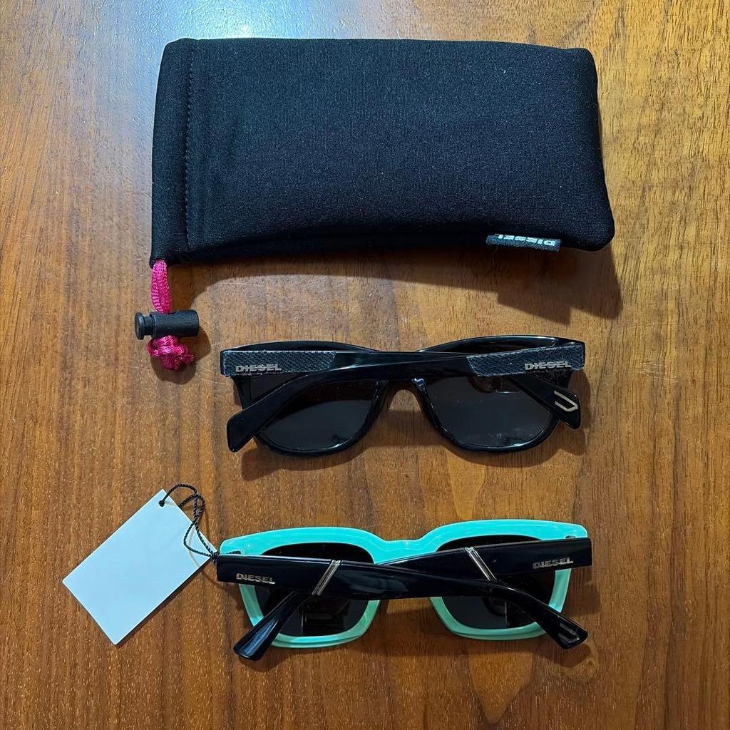 Used DIESEL Children's Sunglasses Black/Mint with Case