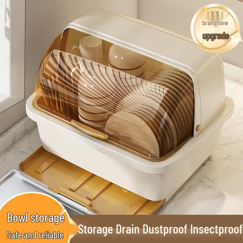 Kitchen Cupboard Dish Rack with Lid and Utensil Holder