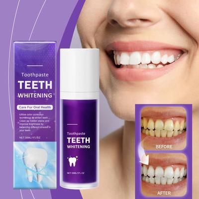 Lila Korrigerare Tandblekning Tandkräm Borttagning Tandfläckar Rengöring Munhygien Blekningsmedel Dental Fräsch Andedräkt Tandvård