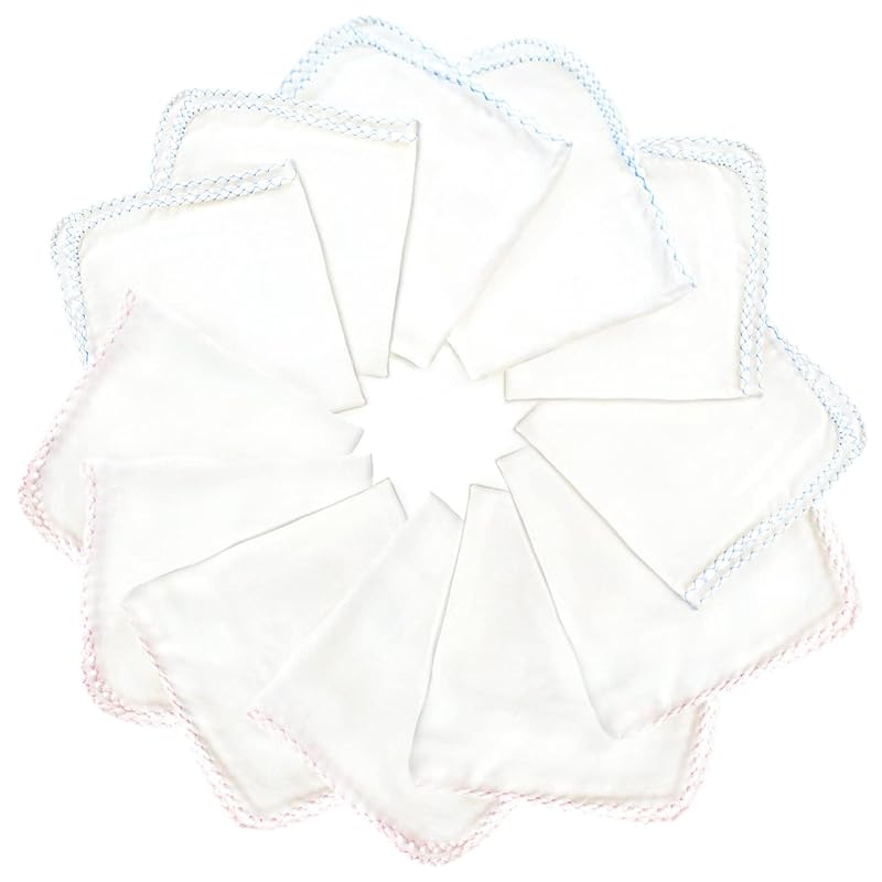 Baby Gauze Handkerchiefs, Set of 12. These double-layered gauze handkerchiefs become soft and fluffy after washing. 100% Cotton, 30 x 30 cm.