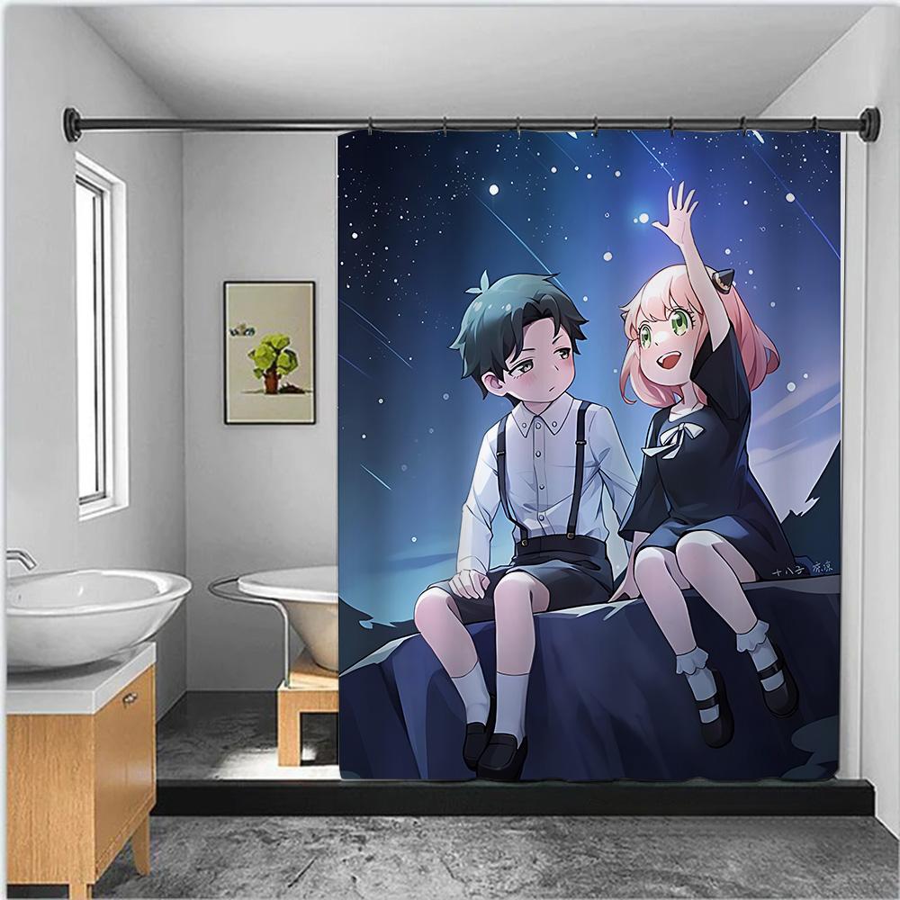 Shower Curtain Waterproof Polyester Fabric Paint Colorful Curtains Anime Spy X Familys Cute Gaming Home Bathroom Decor With Hook