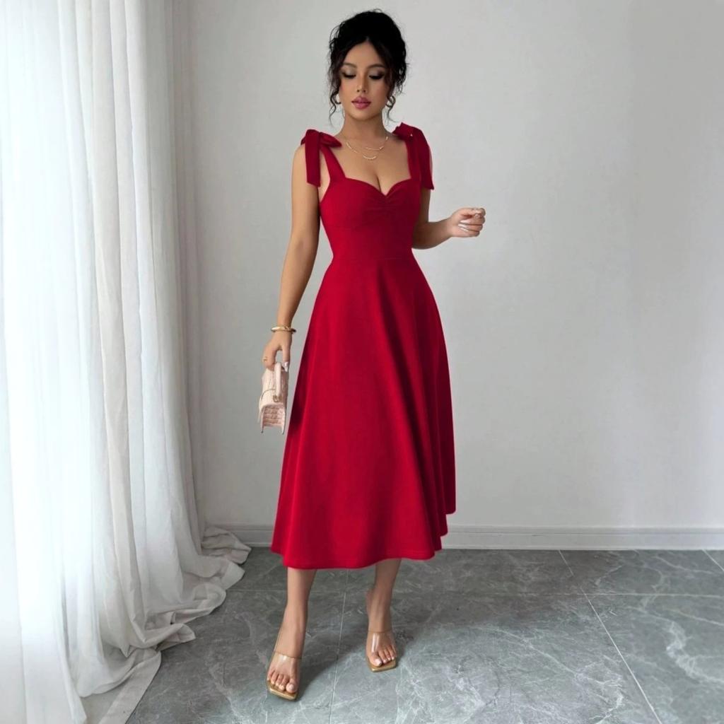 Europe, America and the United States in the summer of 2026 new elegant women's clothing solid color fashionable elegant strap dress women