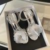 Sandals Summerbeautiful Rhinestone Flowerskirt-Matching Fairy Style Silver Ankle Strap Thin Heel High Heels