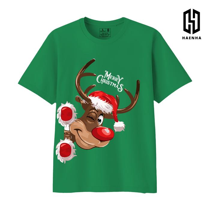 Men Women combed 24S Premium Christmas reindeer couple family printed T-shirt-hn201 red, S