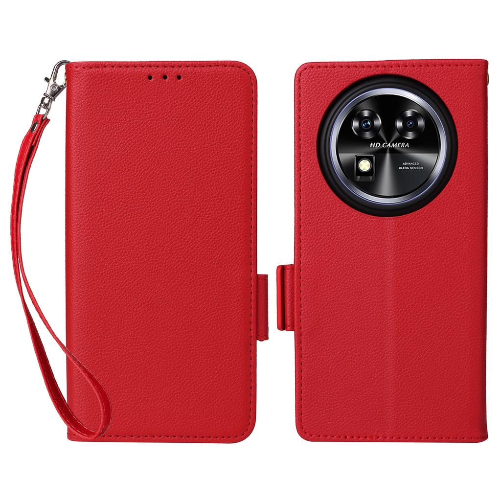 For Oukitel C37 Case with Wrist Strap Litchi Texture PU Leather Wallet Phone Cover