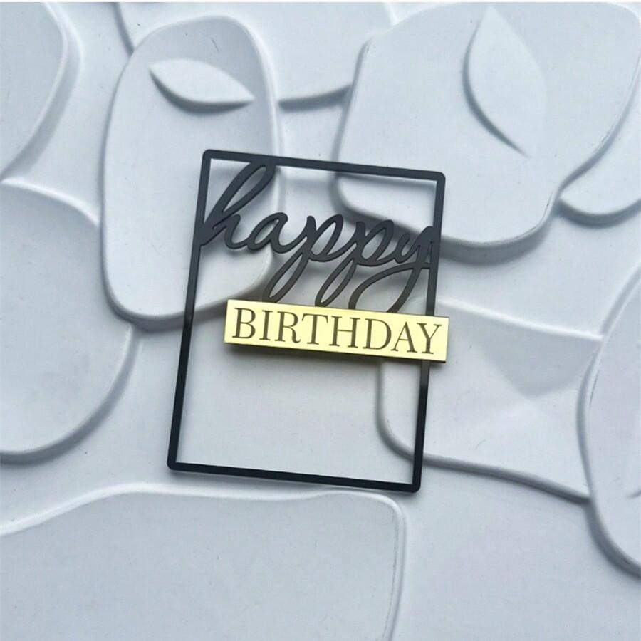 3pcs/1PC Happy Birthday Square Acrylic Cake Topper Gold Silver Rose Gold Birthday Party Cake Decoration Accessories