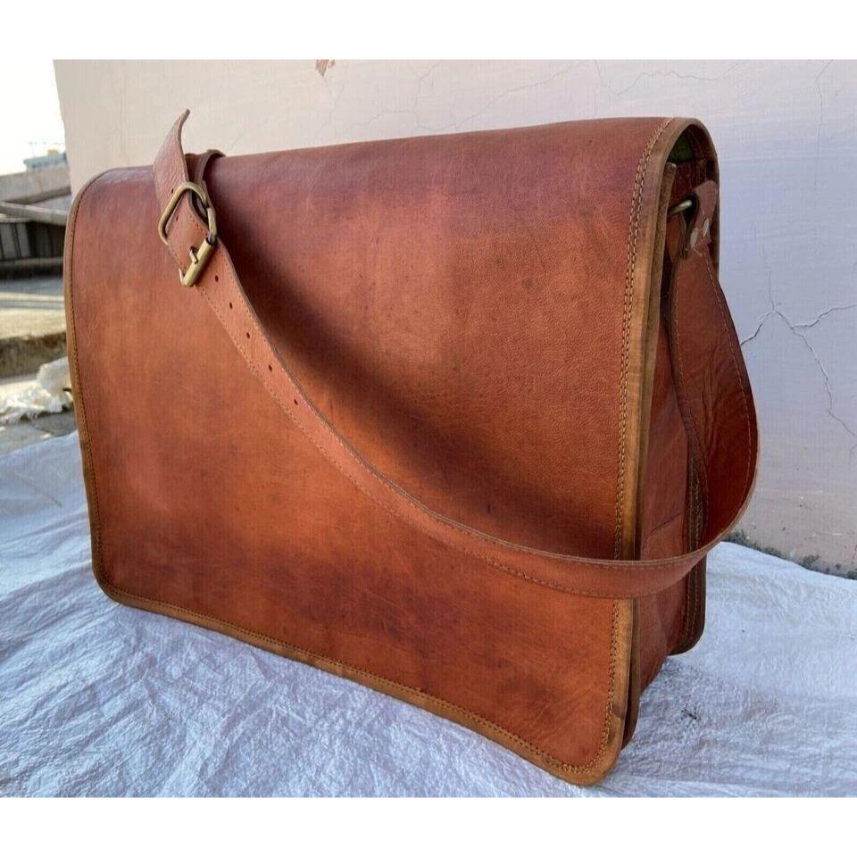 Geantă de umăr pentru laptop nou Genuine Vintage Satchel din piele lucrată manual