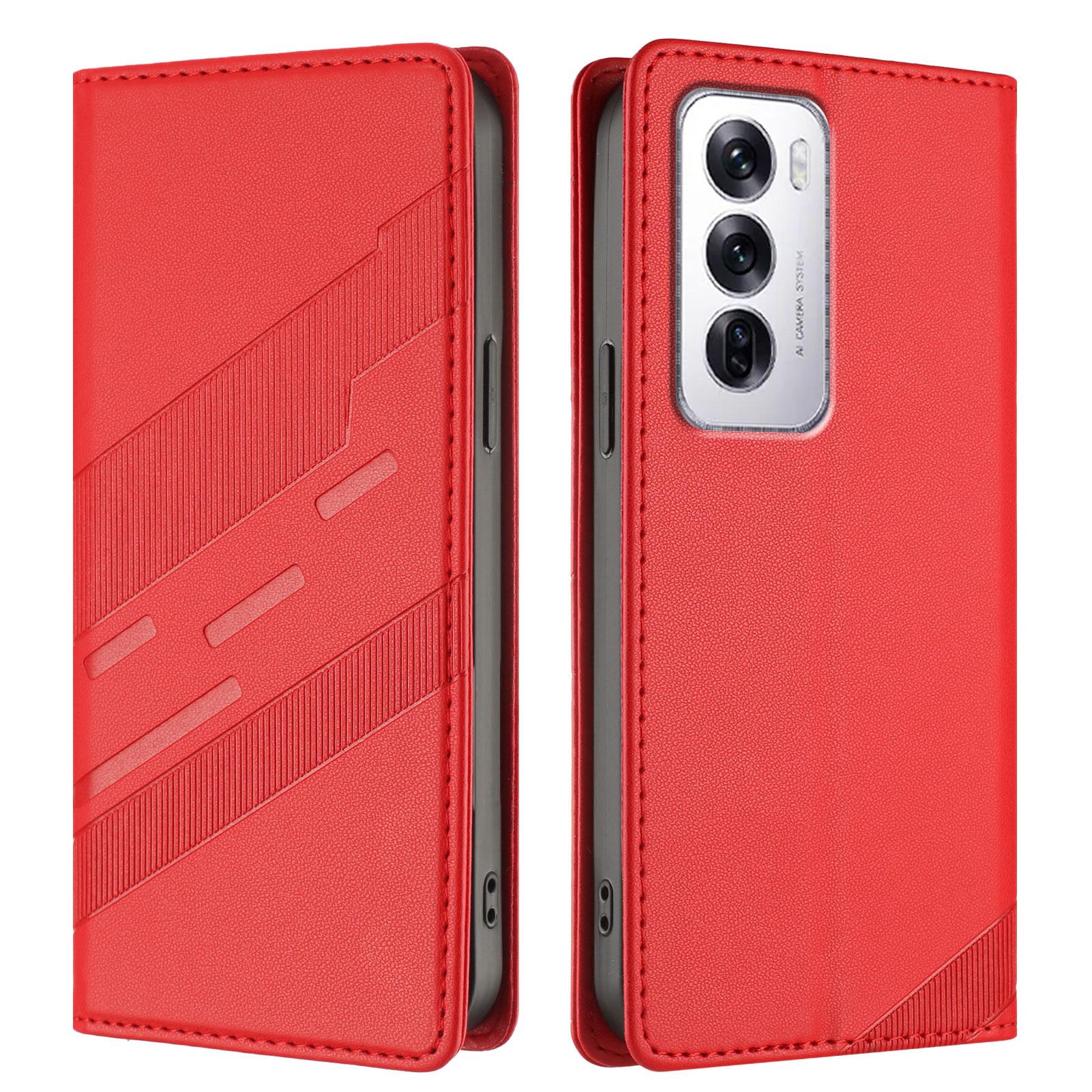 

For Oppo Reno12 5G (Global) Phone Cases Punk Style Imprinted Wallet Stand Leather Cover Red