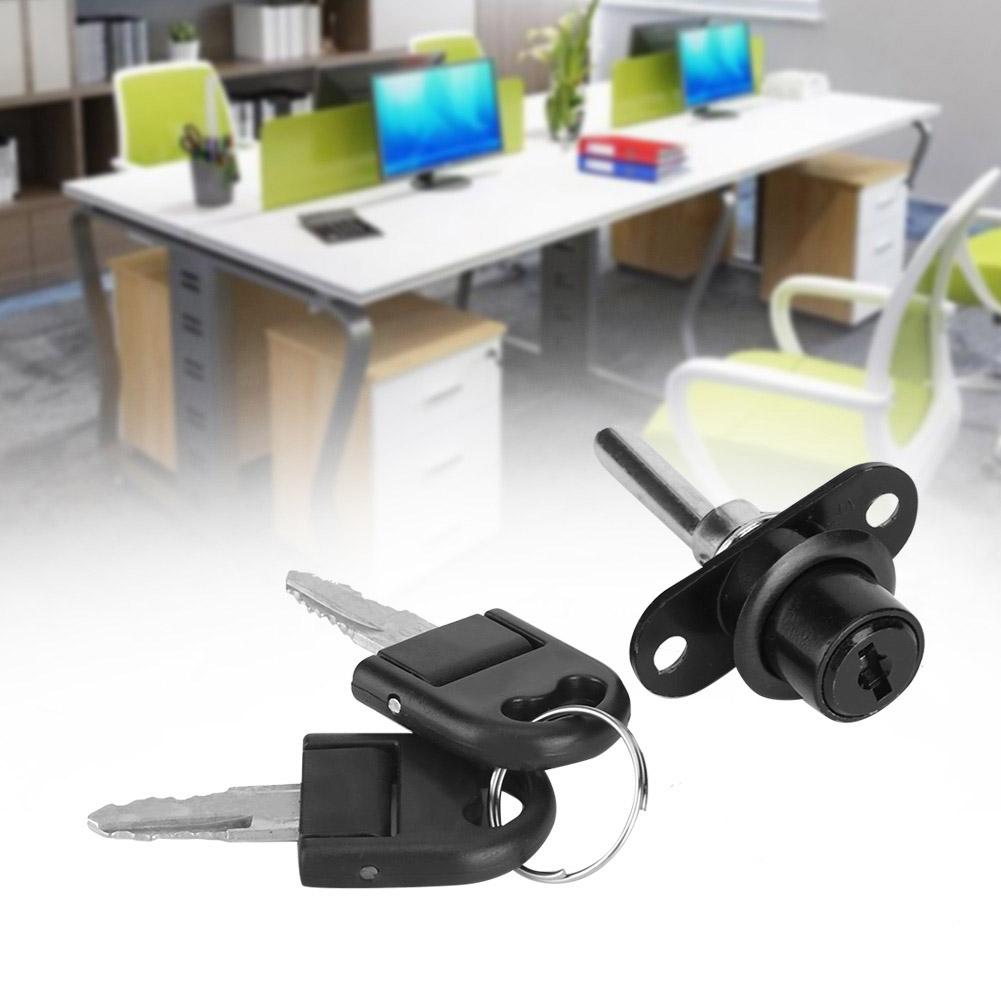 2Pcs Furniture Drawer Wardrobe File Cabinet Lock with Keys Office Security (19mm Head Black)