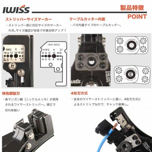 IWISS 2-Way Strip IWS-0822 Multi-Purpose Wire Stripper with Cable Cutter, Compatible with 0.3sq-8.0sq Wires
