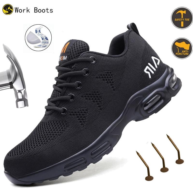 Work Sneakers Men Steel Toe Shoes Safety Breathable Shoes Puncture-Proof Boots Fashion Indestructible Non-Slip Roofing Shoes