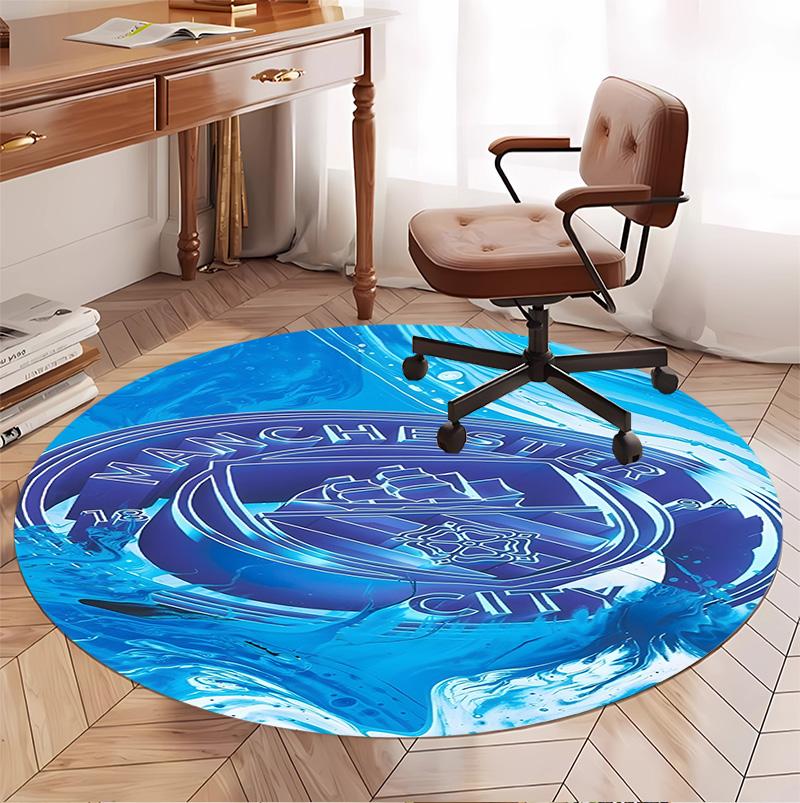 Tappeto Rotondo con Motivo Calcio Manchester FC, Tappetino Interno/Esterno, per Picnic, Sala Giochi, Camera da Letto, Ufficio, Soggiorno, Tappeto Decorazione Casa, Regalo di Compleanno