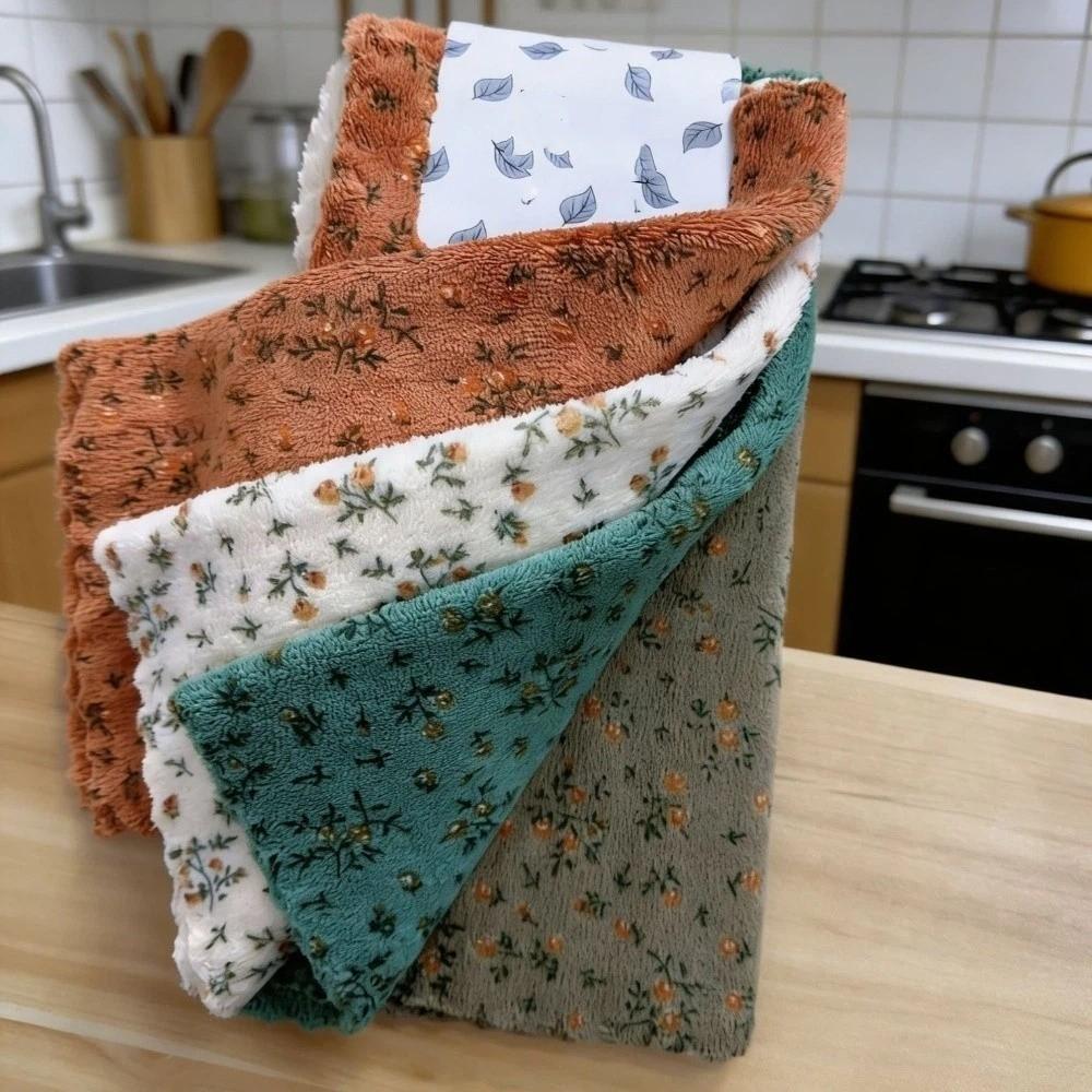 4 PCS Durable Square Floral Cleaning Towel Soft Absorb Water Wipe Cloth Household No Trace Car Cleaning Cloth Window