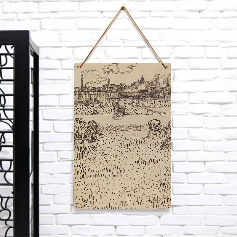 

Van Gogh Style Hand Painted Field City Landscape Custom Iron Painting Home Wall Decor Art Hanging 7.9x11.8In(20x30cm)