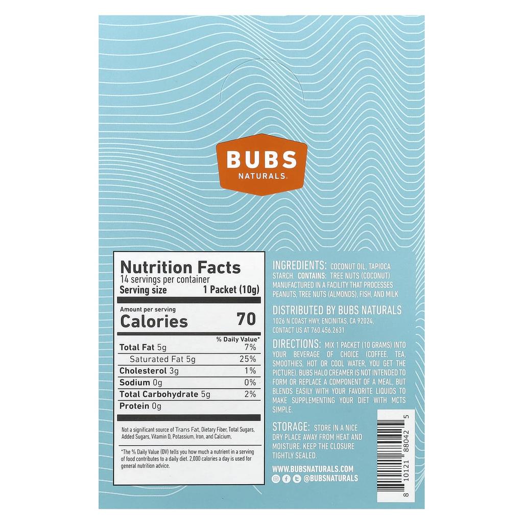 Halo Creamer, Mct Oil Powder, Unflavored, 14 Packets, 10G (0.35Oz) Each