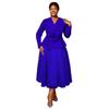 Plus Size Women's Long Sleeve 3D Flower Dress, V Neck Slim Waist Ruffled Hem Evening Party Gown