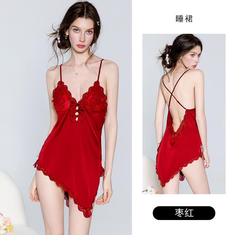 Women's French Cutout Bow Padded Cami Sleep Dress with Robe Lounge Set