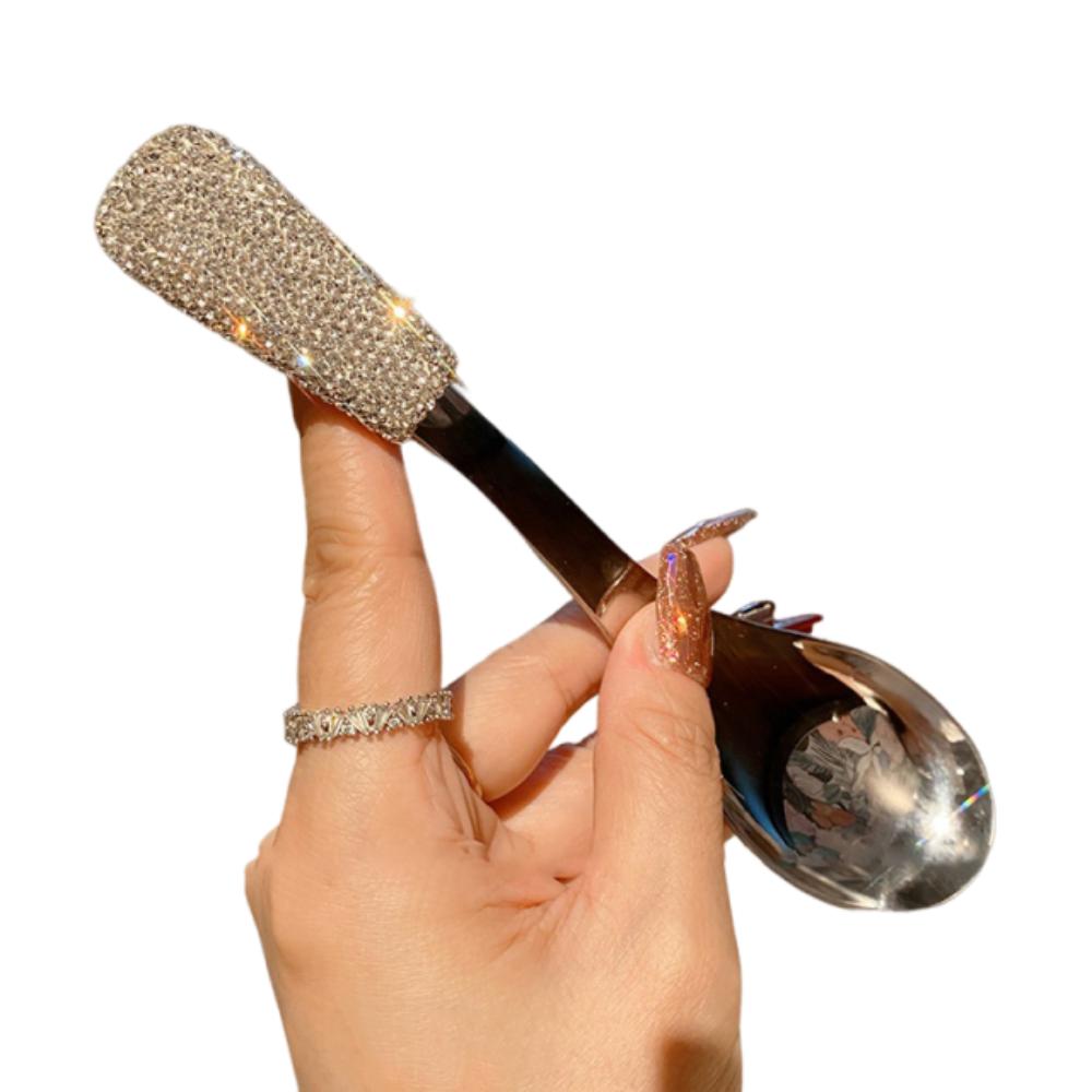 Portable Ice Cream Spoons Rhinestones Stainless Steel Spoons Tableware Soup Spoons Party серебряный