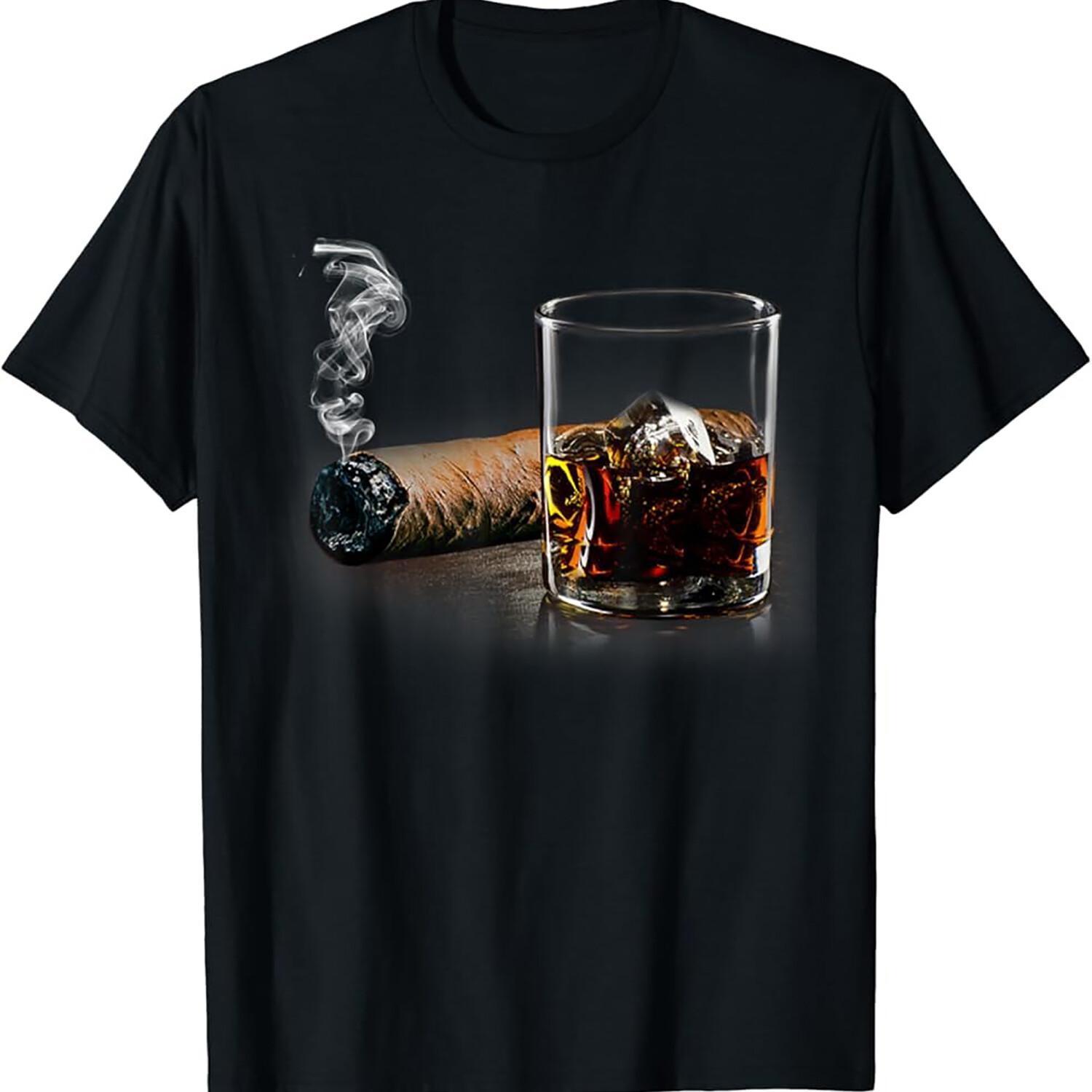 Cigar and Bourbon T-shirt Great Gift for Cigar Lounge Lovers T-Shirt M