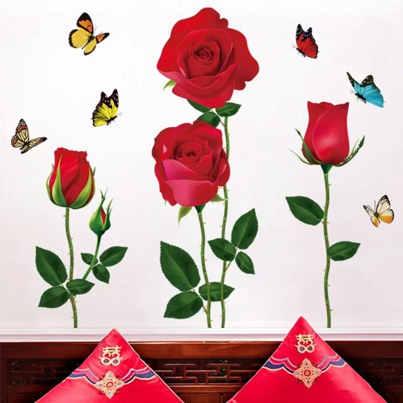 30x90cm Rote Rose Wandaufkleber Vinyl Wandaufkleber Home Wohnzimmer Schlafzimmer Hotel Büro Dekoration Wandaufkleber