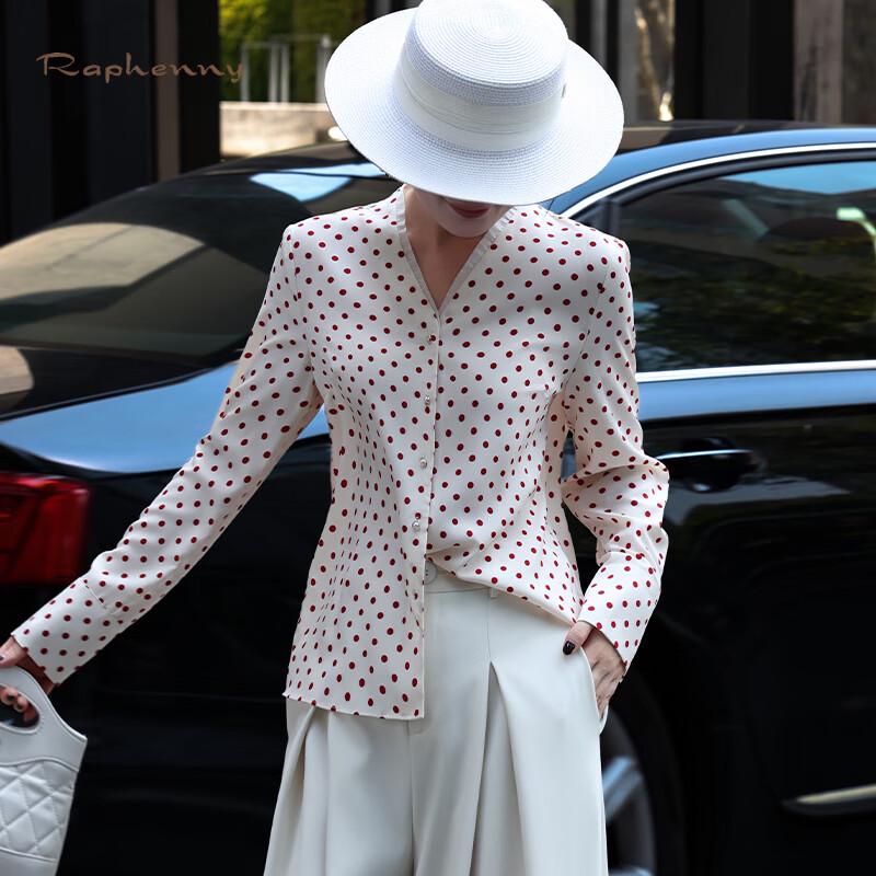 Raphenny Women's Polka Dot V-Neck Long Sleeve Blouse