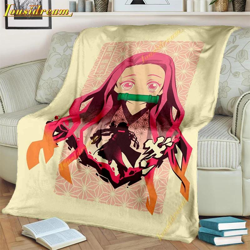 Kawaii Kamado Nezuko Flanelldecke Demon Slayer Überwurfdecken Comic Cartoon Sofabezug Freizeitdecken Büro Nickerchen Size: 75*100cm, Weight: 230 GSM