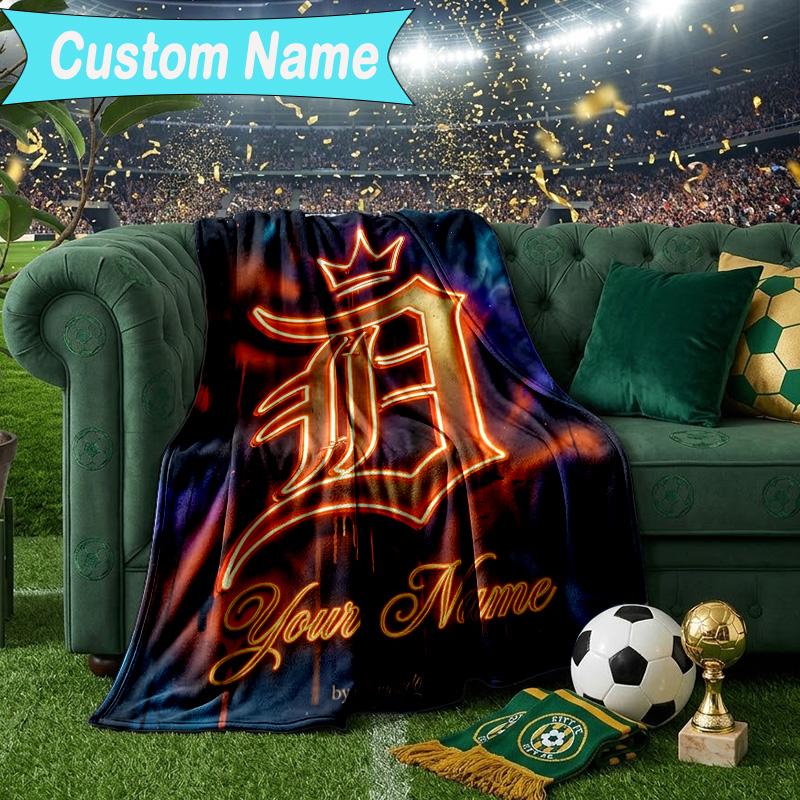 Custom Name Blanket Detroit Tigers Emblem Blanket Bedding Blanket for Travel, Camping, Living Rooms, Offices, Sofas, Fan Christmas gift