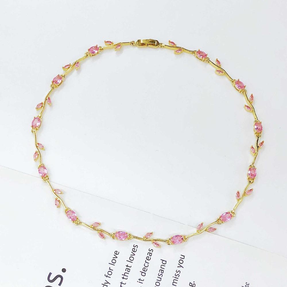 Multicolour Rose Flower Necklace Light Luxury Crystal Leaf Necklace Zircon Necklace Women Girls