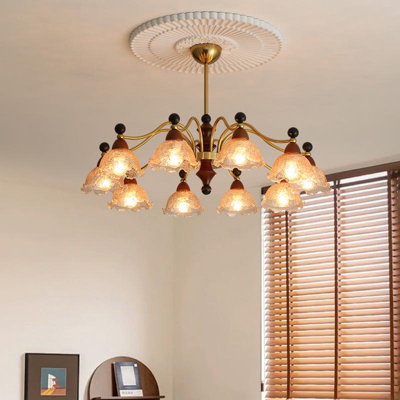 French Mid-Century Walnut Chandelier - Nanyang Style for Living, Dining, or Bedroom