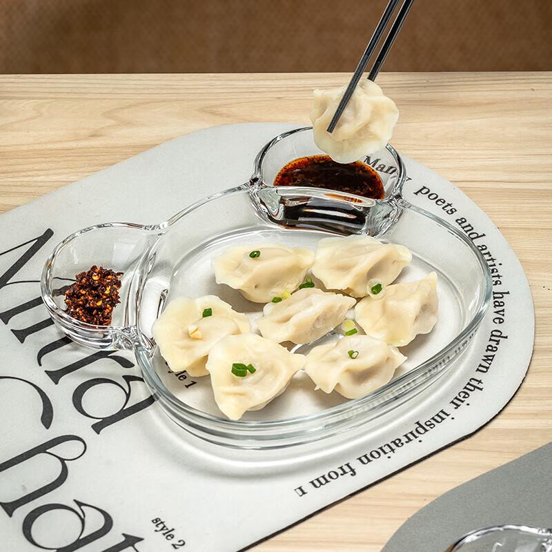 Cartoon Glass Divided Dumpling Plate with Dipping Dish