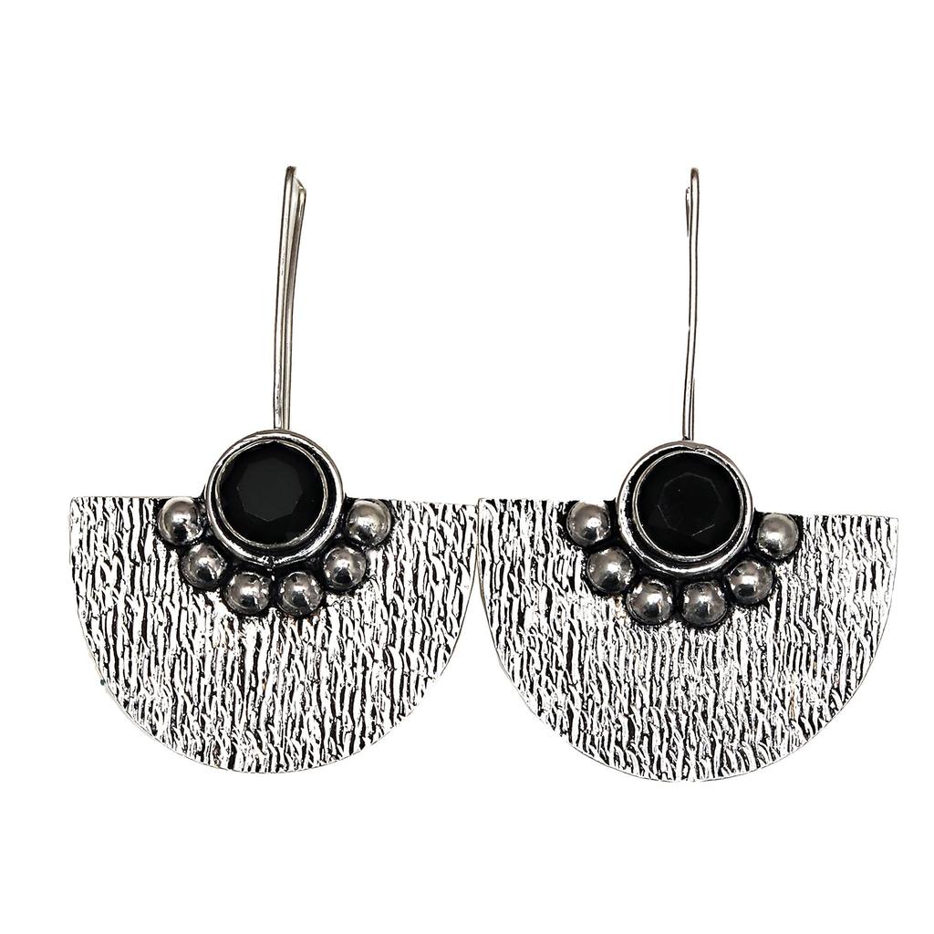 Black Onyx Gemstone Women's Gift For Her Silver Jewelry Earring 1.5''