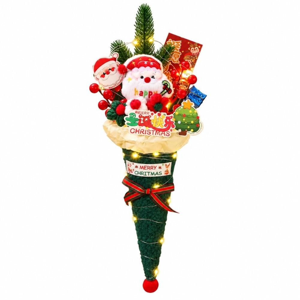 Plush Fabric Christmas Bouquet Cone Shaped Candy Cone Bouquet Snowman Bouquet Gift for Girlfriend