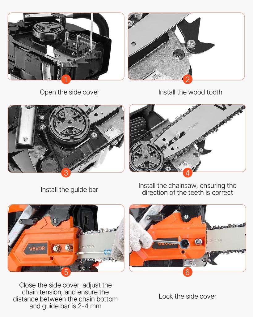 VEVOR 40 cc Gas Chainsaw, 14 inch Gas Powered Chainsaw, 1.8 HP Power Chain Saw with Non-Slip Handle, Gas-Powered Chainsaws with Dual Fuel Tanks