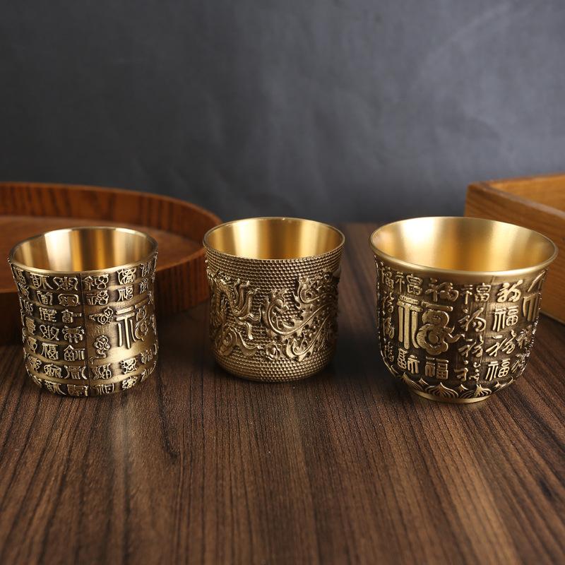 Brass Tea Cups Tea Mug Chinese Antique Bar Drinkware Ancient Teacup For Drink Tea Coffee Tabletop Home Office Decor
