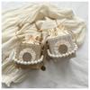 Trendy Woven Crossbody Bag With Pearl Embellishments For Girls