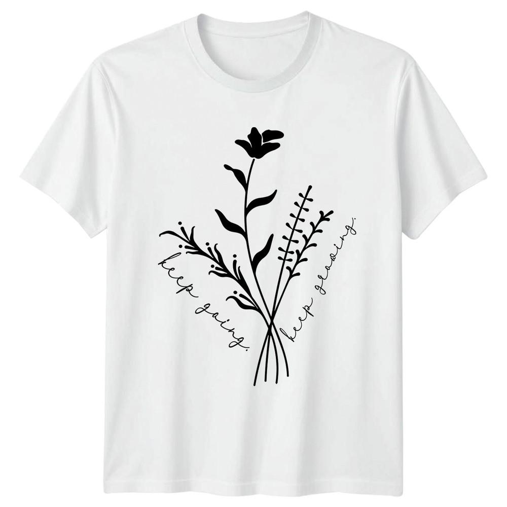 Keep Going Keep Growing Floral TShirt Inspirational Wellness Botanical S