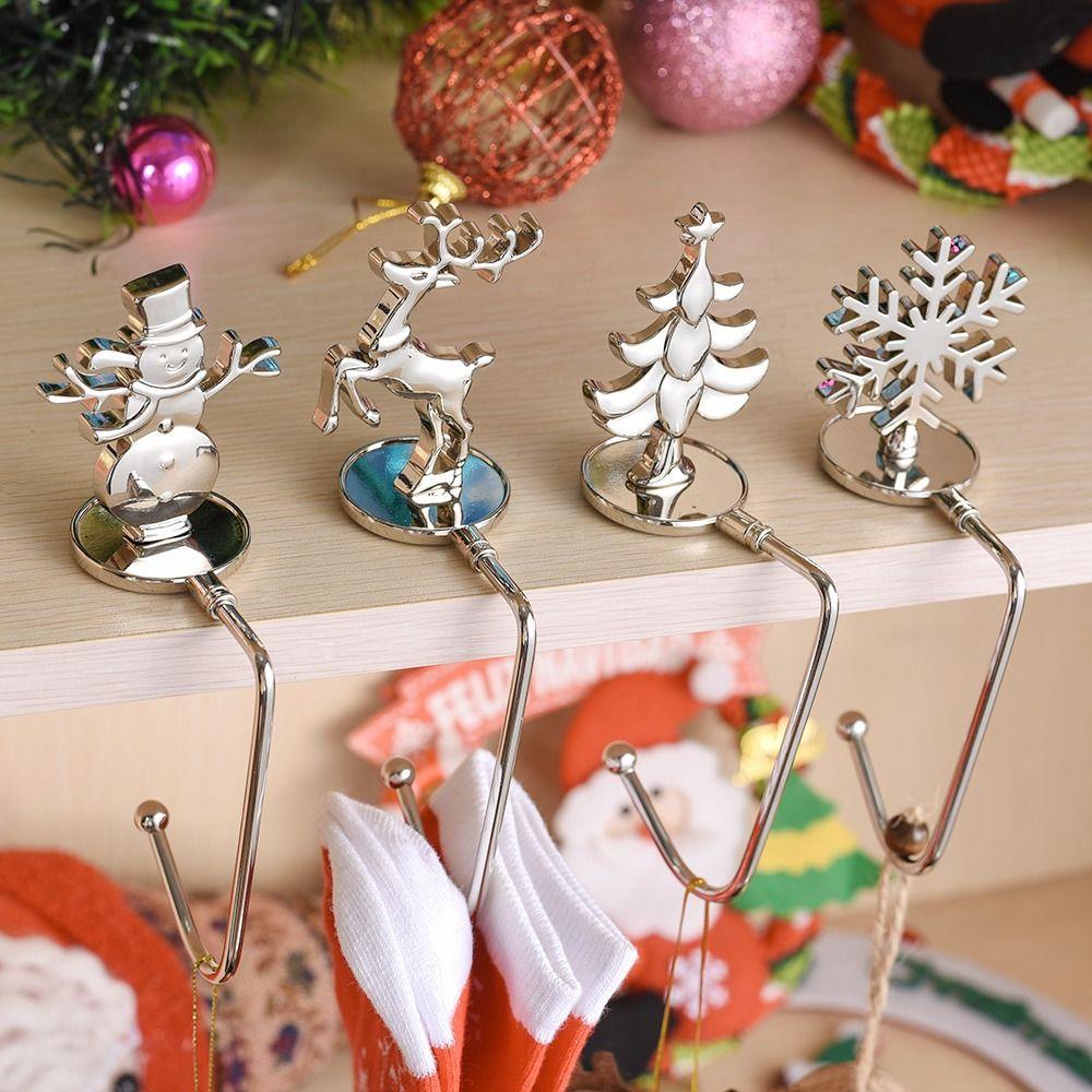 Stockings Clip Christmas Fireplace Hooks Elk Snowflakes Snowman Shaped Christmas Sock Hook  Bedroom