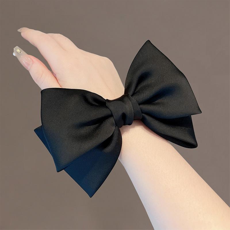 Vintage French Large Hair Bow Ties Claws Elegant Solid Color Big Bow Hair Clip Satin Butterfly Bow Hairpin Girl Hair Accessories