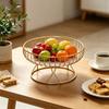 Yousheng Metal Wire Fruit Basket Round Mesh Fruit Bowl with Marble Texture Tray Modern Decorative Bread Snacks Serving Bowl for Kitchen Countertop