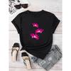 Women's Rose-Red Floral Print Short-Sleeve T-Shirt - Casual Blouse Top Suitable for Spring Summer, Machine Washable Opaque Shirt for Casual Attire,