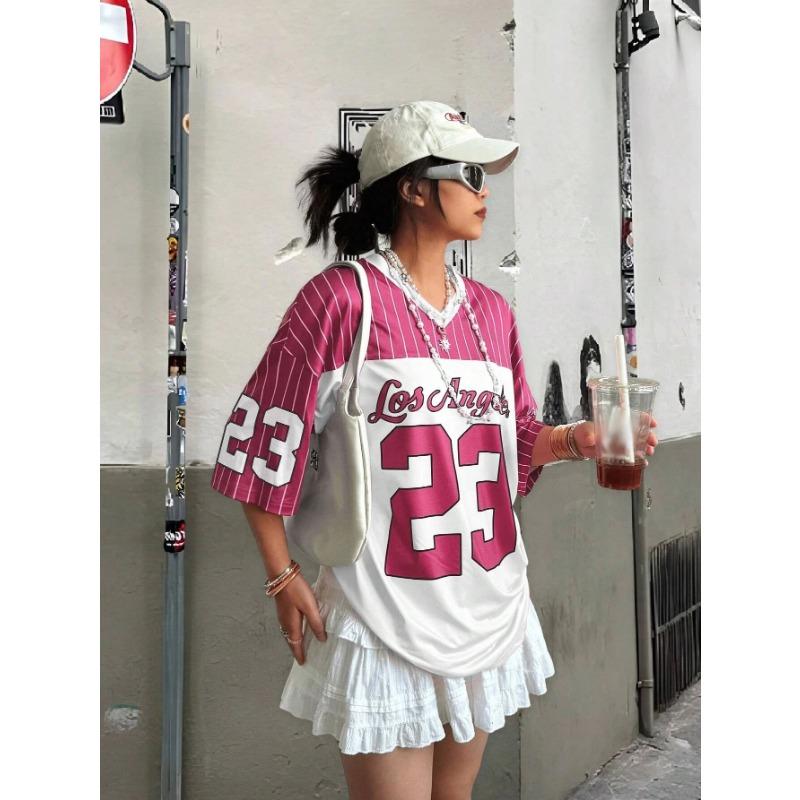 Summer New V-neck T-shirt Men's and Women's Casual Sports Style 23 Digital Printed Fashion Short-sleeved Top